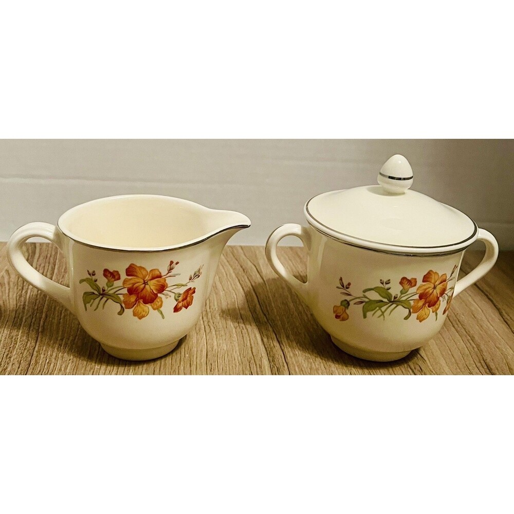 Vintage  Creamer and Sugar bowl Hall Superior Serenade Eureka Pattern USA